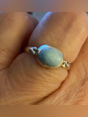 Sterling Silver Oval Larimar-Stone Ring - Soft Blue
